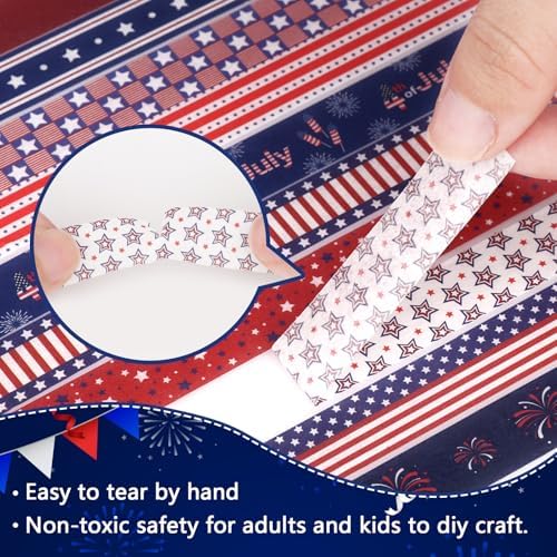 20 Rolls Washi Tape for Independence Day Patriotic Red Washi Tape Supplies Washi Stickers with July 4th Making Tape Craft Gifts for Kids DIY in Paper