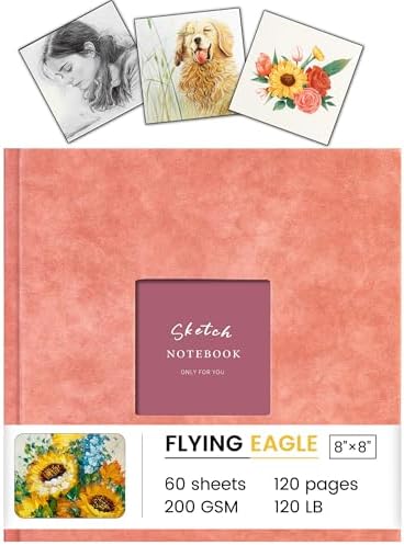 Sketchbook for Drawing, Square Hardcover Sketch Book,200GSM,8 x 8,Pink