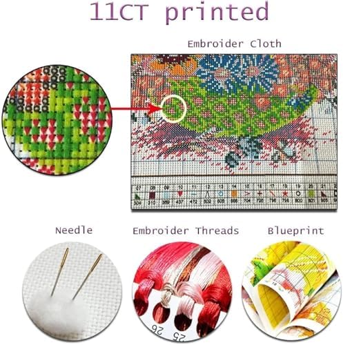 11CT Easy Starter Cross Stitch Kit for Adults Stamped Embroidery Kit with Pre-Printed Fabric Color Threads Needles DIY Needlework Craft Kit Strawberry 35x35cm(J47)