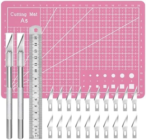 Craft Knife Precision Hobby Knife Kit with 2 Exacto Knife and 20 PCS Exacto Blades for DIY Art Work Cutting, Hobby, Scrapbooking, Stencil (Pink)