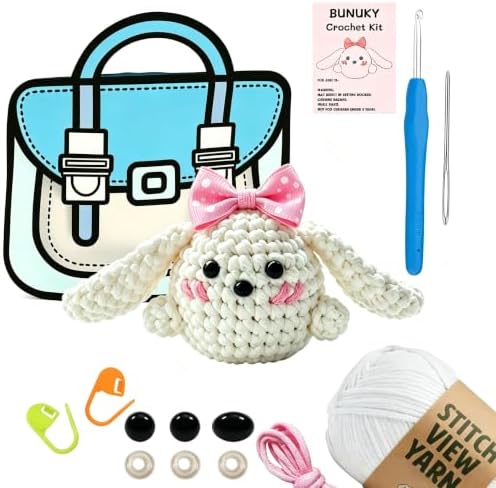 BUNUKY Beginner Crochet Kit, Snowy Bunny Amigurumi Starter Kit with Easy Video Tutorials, Complete DIY Rabbit Craft Kit Gift for Adults, Teens & Girls