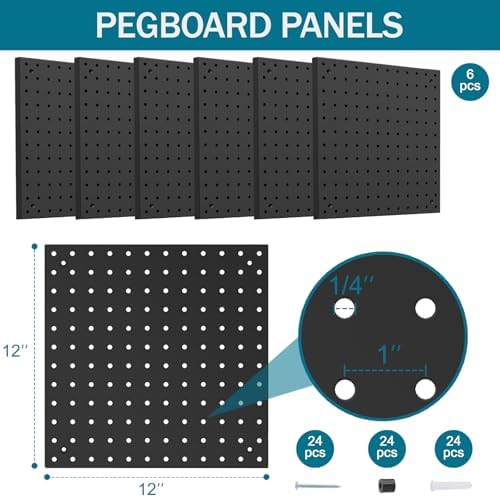 Peg Board Kit, Includes Pegboard and Accessories,with Hooks and Bins,Peg Board Wall Organizer for Office,Ornaments Display,Crafts Organization (129, Black)