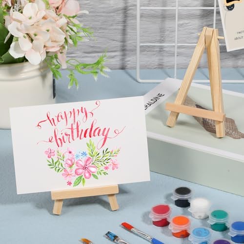 Mimorou 200 Pieces Mini Wooden Easel Stands Tripod Display Tabletop,5 Inch
