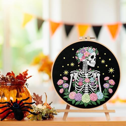 Louise Maelys Halloween Skeleton Floral DIY Embroidery Kit for Beginners