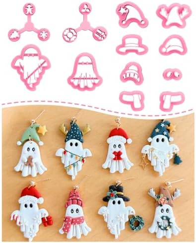 Keoker Christmas Theme Ghost Clay Cutters for Polymer Clay Jewelry, Halloween Polymer Clay Cutters Ghost, Christmas Clay Earring Cutter
