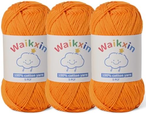 3 Pack of 100% Cotton Yarn for Crocheting,Baby Yarn for Crocheting Soft,5 Ply Milk Cotton Yarn,#2 Sport Weight Cotton Yarn,10.6oz/787.4yds Amigurumi Yarn for Puzzle,Clothes&DIY Crafts.(3 Orange)