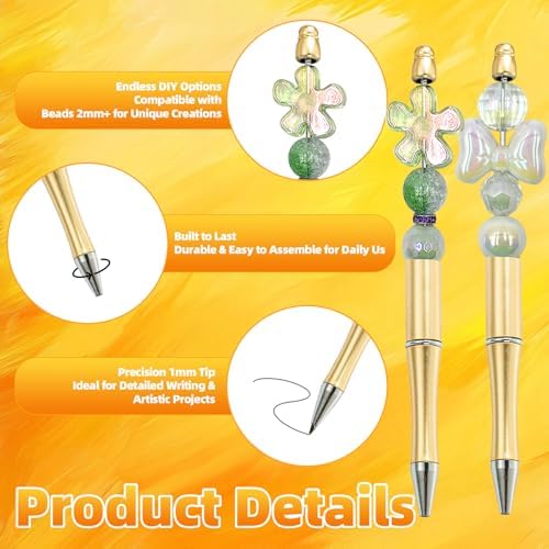 210 Pieces DIY Beadable Pen Bulk Kit – 70PCS Ballpoint Pen with Refills & Bags – Perfect for Beads Pens Supplies, Beaded Pens for DIY Crafting – Office Supplies & Teacher Accessories (Gold)