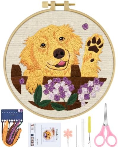 ERKOON Embroidery Kit for Beginners Adult Golden Retriever Cross Stitch Set