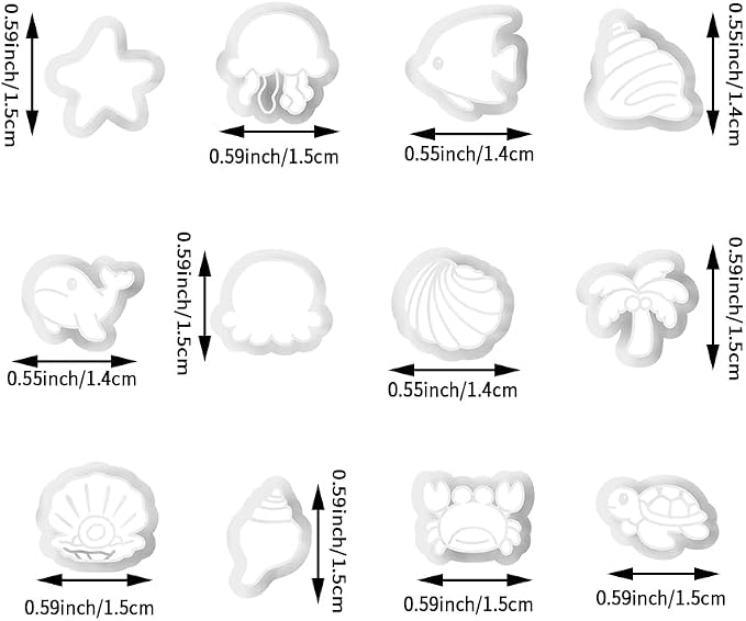 Ocean Life Polymer Clay Cutters Set - 12pcs Sea Creatures Shapes Including Starfish, Jellyfish, Seashell, Turtle, Crab & Palm Tree for DIY Earring Jewelry, Scrapbooking & Miniature Decor