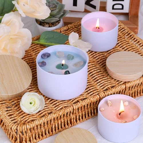 CONNOO 24 Pack - 12pcs 8oz & 12pcs 4oz White Candle Tins with Lids