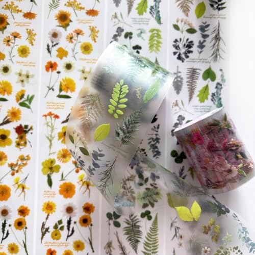 PET Tape Stickers for Scrapbooking Supplies,Floral Journal Stickers for DIY