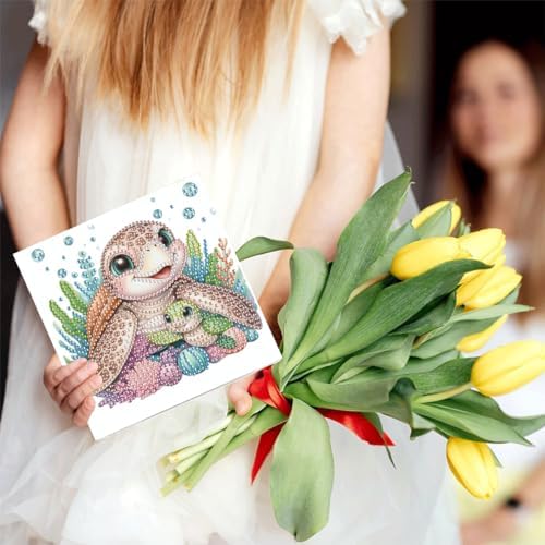 LSQFS 6Pcs Sea Turtle Diamond Art Cards with Envelopes,5.9x5.9in