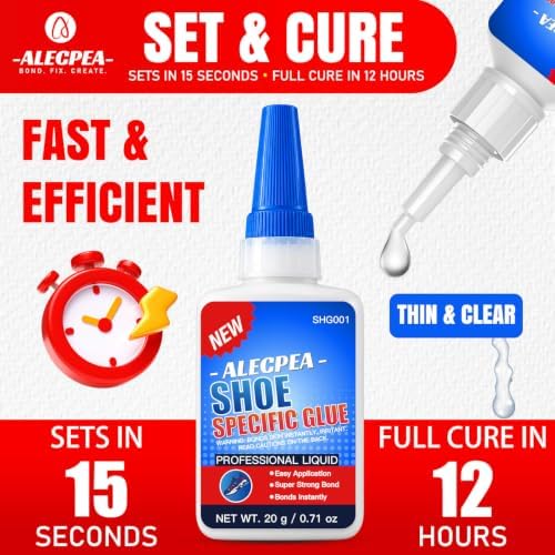ALECPEA Shoe Glue for Sole Repair, Thin Clear Adhesive, 2 X 20g, 6 Tips