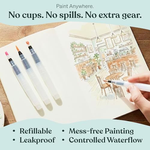 Tobios Watercolor Brush Pens – Set of 4 Refillable Water Pens for Artists