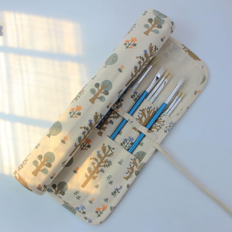 Funny live Paint Brush Holder Art Supplies, Artist Brush Holder & Storage Organizer Roll-Up Case Bag, Protect Acrylic Oil Watercolor Paintbrushes (Trees 20 Slot Pockets)