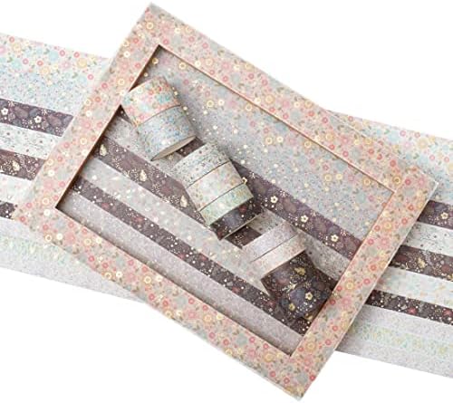 Creative Washi Tape Set 10 Rolls Gold Foil Print Decorative Masking Tapes for Arts, DIY Crafts, Journals, Planners, Scrapbook, Wrapping (Garden Maze)