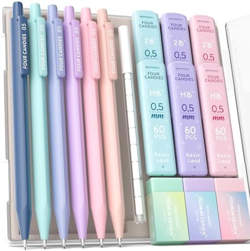Four Candies Cute Mechanical Pencil Set, 0.5mm Fine Point, 6-Count Pack