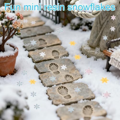 210pcs Mini Snowflakes, Resin Winter Miniature Snowflakes Ornaments