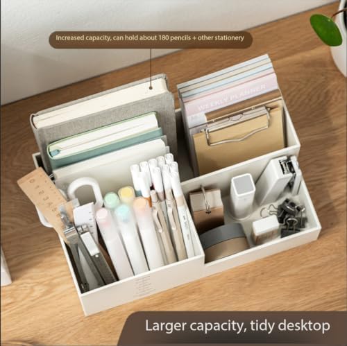Jekelife Desktop Storage Organizer,3 Compartment Multi-Grid Desk Container,Open Wide Opening Hard Thickened Pen Holder for Office Stationery,Home Small Item, School Supplies Organization White