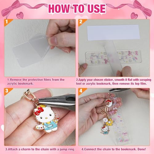 400 Pcs Bow Acrylic Bookmark Blanks(2mm) Thicken 24 DIY Bookmark Making 26 Bow UV DTF Sticker 126 Charms 24 Extender Chains and 200 Jump Ring Suitable for DIY Crafts Gifts