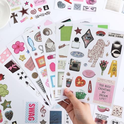 Washi Stickers Set Vintage Aesthetic Sticker Book for Journaling, DIY Decorative Paper Sticker Decals for Bullet Journal Art Scrapbooking Diary Card Craft Gift Album (Aesthetic Style 4)
