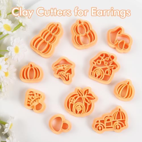 Puocaon Fall Polymer Clay Cutters - 11 Pcs Autumn Themed Cutters for Polymer Clay Jewelry Pumpkin Mushroom Earrings Making Kit for Polymeric Jewelry Design