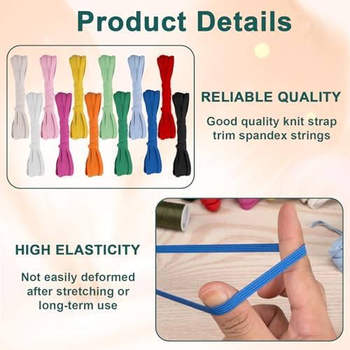Airisoer Elastic Bands for Sewing 12 Rolls 1/4" x 4.4 Yards, Bright Colors