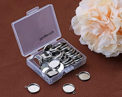 Shapenty Stainless Steel Round Bezel Blanks Pendant Trays for Earrings Bracelet Necklace Keychain DIY Craft Resin Glass Cabochon Jewelry Making Projects Christmas Gift Hanging Charms, 50PCS (12mm)