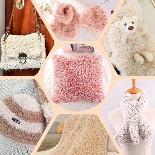 CAMAL Soft Faux Fur Yarn for Crocheting Blanket, 65 Yards Chunky Eyelash Yarn for Knitting Hats, 100 Grams Fuzzy Velvet Crochet Thread for Dolls, Earmuffs, Bags (Light Gray)
