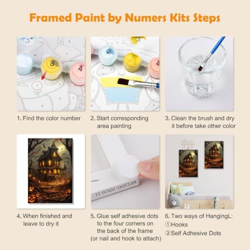 MOGTAA Halloween Paint by Numbers Kit for Adults Beginners with Frame, Pumpkin Castle Adult Paint by Number Kits on Canvas with Easel, Easy DIY Landscape Oil Painting Kits for Home Decor, 8x12in