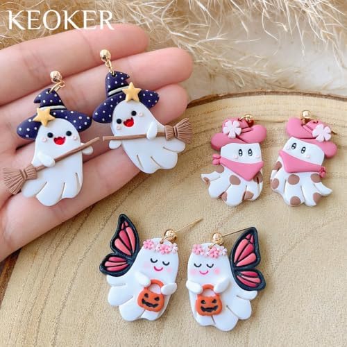 Keoker Cute Ghost Clay Cutters for Polymer Clay Jewelry, Halloween Polymer Clay Cutters Ghost, Fall Clay Earring Cutter