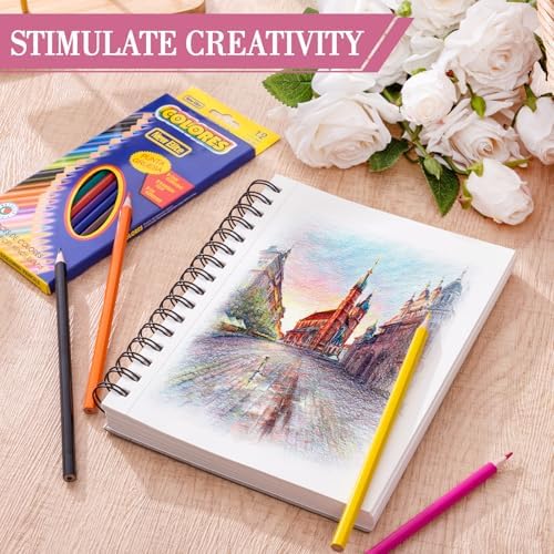 Sketch Book with 12 Color Pencil Set, 90 Sheets Spiral Sketchbook for Drawing (68lb/100gsm), Acid-Free Sketch Pad for Kids Artist, Art Paper Drawing Supplies for Gifts(Pink) (Pack of 2)