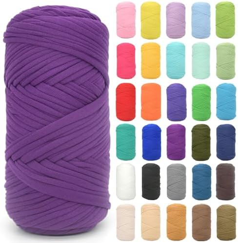 Tshirt Yarn for Crocheting,Violet Purple T Shirt Chunky Elastic Fabric Thick T-Shirt Crochet Yarn for Beginners Crocheting Hand Knitting Bag/Basket/Coasters/DIY Crafts/Home Decor 200G(Violet