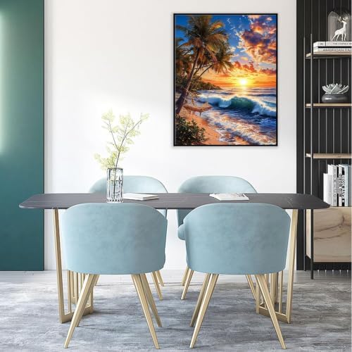 Beach Paint by Numbers Kit for Adults, DIY Oil Painting Canvas 16x20inch