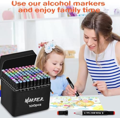 KJSHUANGTANG Alcohol Markers, 100 Colors Dual Tip Art markers, Drawing Markers, Coloring Marker for Sketching Adult Coloring