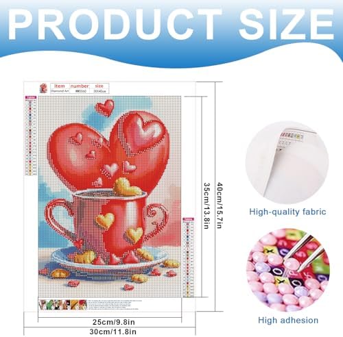 MVVMTOP Diamond Painting Kit for Adults 5D DIY Red Heart-Shaped Coffee Cup Full Drill Round Diamond Art Kits for Beginners Crystal Rhinestone Embroidery Painting Home Wall Decor Gift