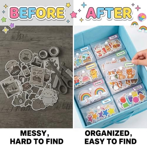 Sticker Organizer, Clear Plastic Envelopes with Snap, 12 Pack Waterproof and Durable for Sticker Storage, Scrapbook Storage, Washi Tape, Scrapbooking & Stamping Supplies (9.5 x 4 Inches)