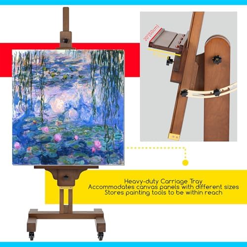 MEEDEN Extra Large Painting Easel: Holds Canvas Up to 71" for Art Studio | Solid Beech Wood Artist Studio Easel, Professional Art Easel Stand for Adults, Adjustable Movable Tilting Easels, Walnut