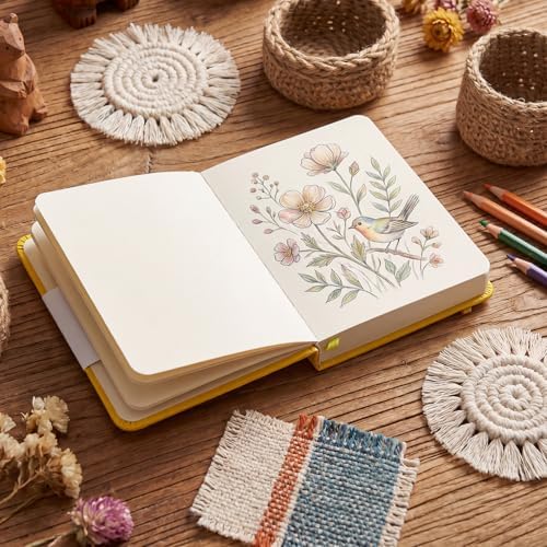 Hardcover Pocket Sketchbook, 5" × 5", 80 Sheets Small Sketch Book, Yellow