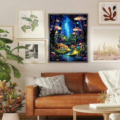 Mushroom Paint by Numbers for Adults - Forest Paint by Number on Canvas