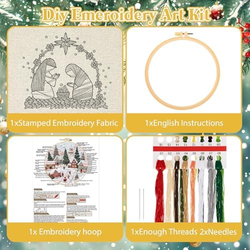 Nativity Scene Embroidery Kit, Christmas Cross Stitch Kits for Beginners