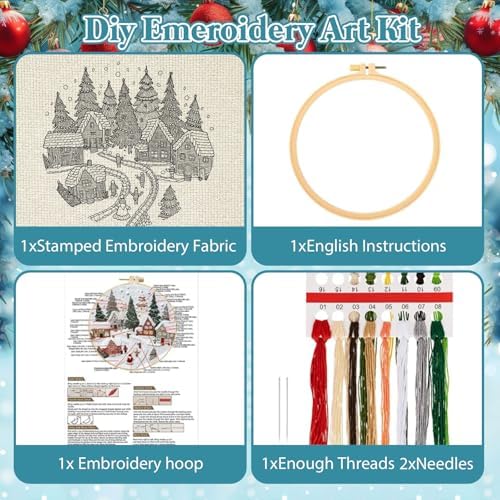 RUIQLXHANG Christmas Embroidery Kit, Christmas Gnomes Embroidery Kits for Beginners with Pattern, Cotton Threads, Needles, Instruction, 20cm Hoop, Gift for Mom, Grandma (Resort)