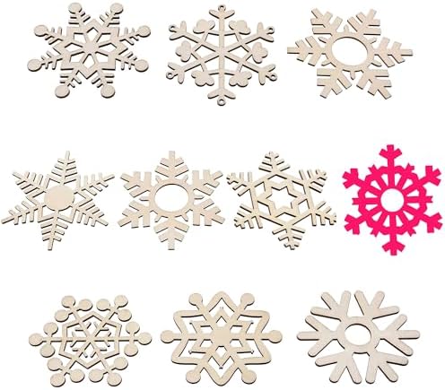 60PCS Unfinished Blank Wooden Christmas Snowflake Cutouts Craft for Kids | suit for Children's Painting DIY Room Decoration Gift Giving Surprise (Christmas Snowflake)