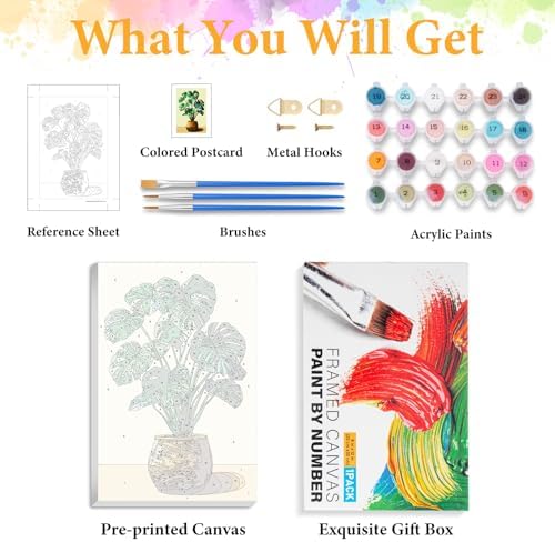 Framed Paint by Numbers Kit for Adults, Tropical Plant Decor 8x12 Inch