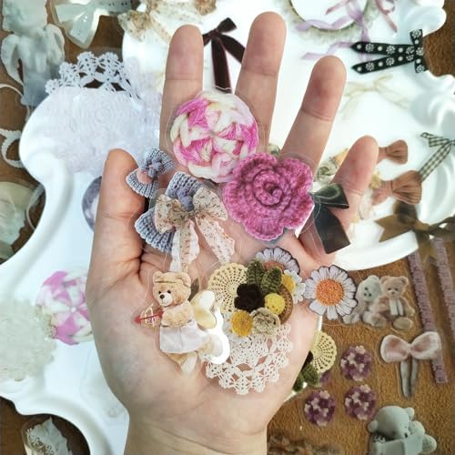 160PCS Cute Stickers, Vintage Ribbon Lace Knitting Bear Scrapbook Sticker Bow Home Decorative Decals for Scrapbooking Journaling Supplies Junk Journal Planners Crafts Gift for Adults Teen