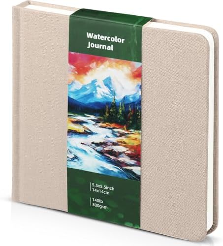 5.5in Watercolor Sketchbook Journal Square Watercolor Notebook Light Beige