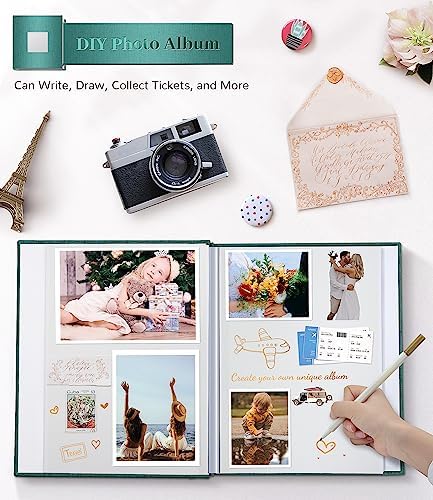 Artfeel Photo Album Self Adhesive Scrapbook Album for 3x5 4x6 5x7 8x10 Pictures,120 Pages Linen Cover with Display Window DIY Photo Book,Ideal Gifts for Family Travel Wedding Baby