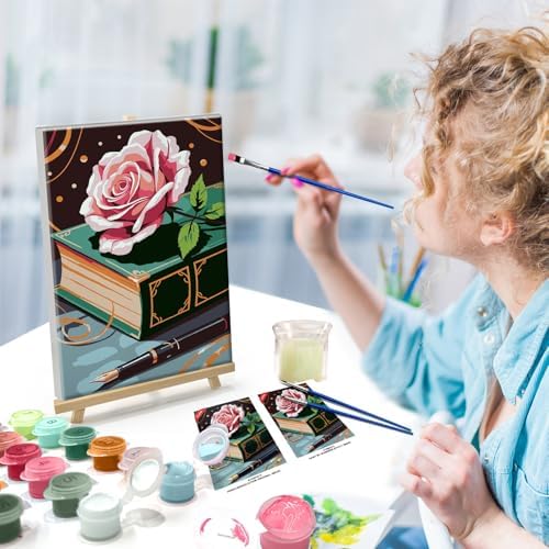 ATDMS Flower Paint by Numbers Kit for Adults with Frame, 8x12 Inch