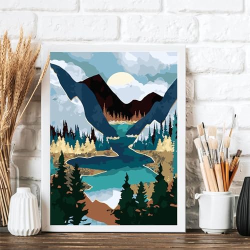 Jethami 2 Pack Paint by Numbers Kit for Adults Beginner, Mountains Lake Sunset Landscape DIY Canvas Art Kit for Home Decor 16x20 in