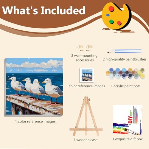 Reivworl Framed Seagull Paint by Numbers Kit for Adults Beginner 10×10 inch